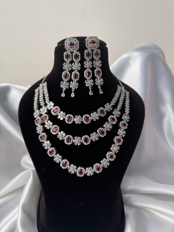 Avneet 3 Layer American Diamond Set - Ruby