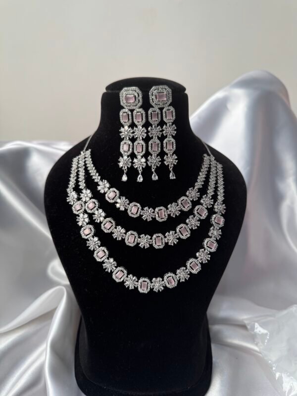 Avneet 3 Layer American Diamond Set - Light Pink