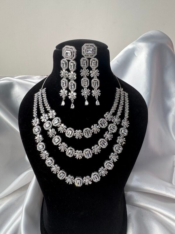 Avneet 3 Layer American Diamond Set - White