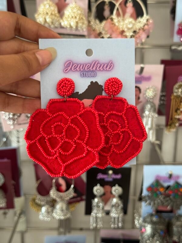 Handmade Red Rose Earrings