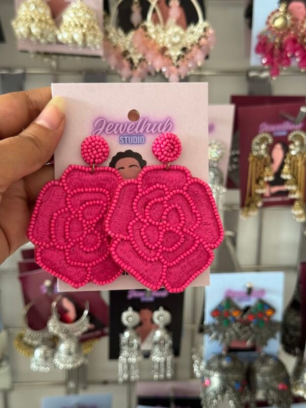 Handmade Pink Rose Earrings