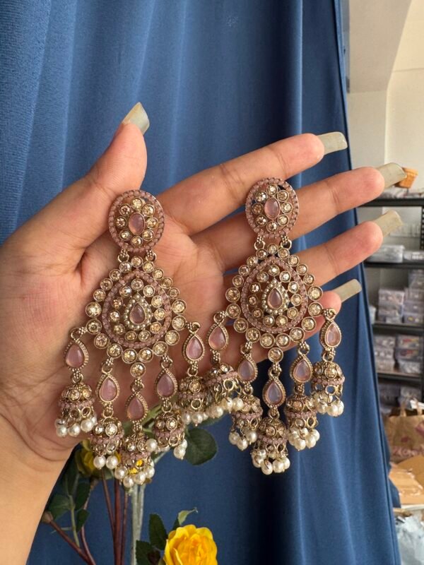 Noori Premium Jadau Kundan Earrings - Light Pink