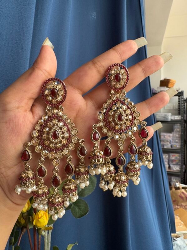 Noori Premium Jadau Kundan Earrings - Wine