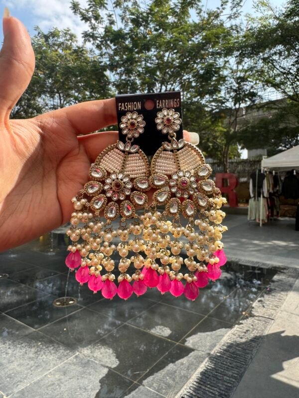 Farha Kundan Earrings - Pink