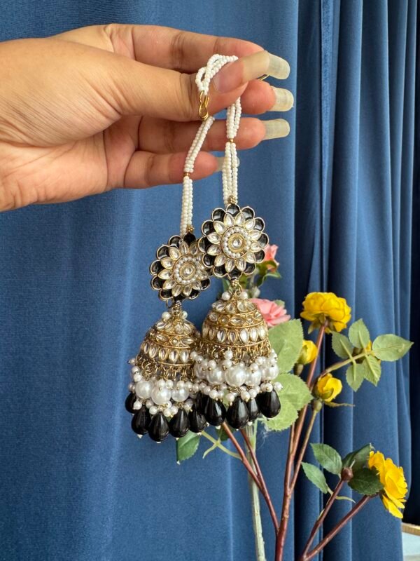 Jhumka With Sahara Kaan Chain - Black
