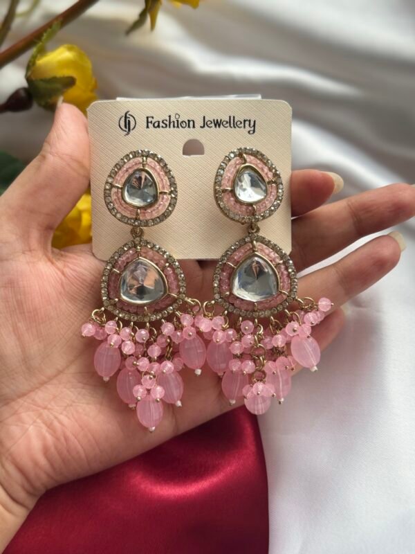 Harshini Kundan Earrings - Light Pink