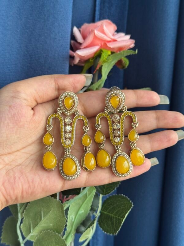 Jeevika Stone Earrings - Yellow