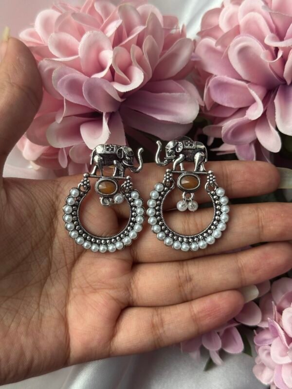 Stone Haathi Earrings - Pale Yellow