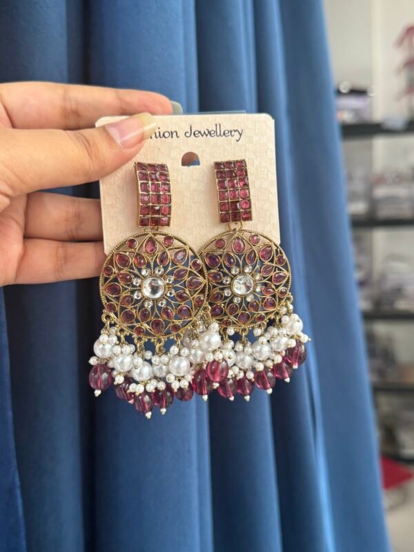 Simran Kundan Earrings - Wine