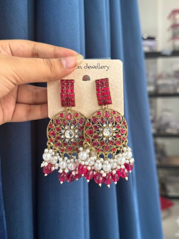 Simran Kundan Earrings - Pink