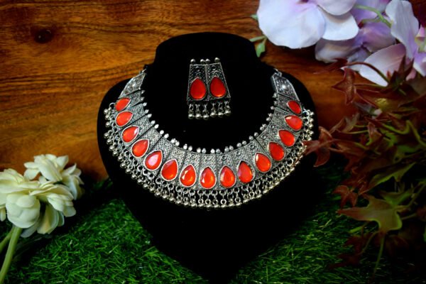 Kundan Oxidised Set - Red